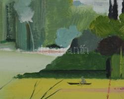 Neuberger István (1953-): Fiatalok a parton, 2019. Olaj, farost. Jelzett. Fakeretben. 30x42,5 cm