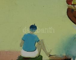 Neuberger István (1953-): Fiatalok a parton, 2019. Olaj, farost. Jelzett. Fakeretben. 30x42,5 cm