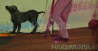 Neuberger István (1953-): Fiatalok a parton, 2019. Olaj, farost. Jelzett. Fakeretben. 30x42,5 cm