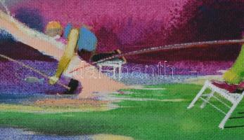 Neuberger István (1953-): Csibész horgászok. Olaj, farost. Jelzett. Fakeretben. 30x44 cm