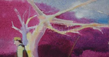 Neuberger István (1953-): Csibész horgászok. Olaj, farost. Jelzett. Fakeretben. 30x44 cm