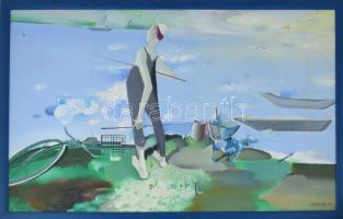 Neuberger István (1953-): Mártélyi vízparton, 1993. Olaj, farost. Jelzett. Fakeretben. 61x100 cm. KIZÁRÓLAG SZEMÉLYES ÁTVÉTEL, NEM POSTÁZZUK! / ONLY PERSONAL COLLECTION AT OUR OFFICE!