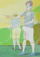 Neuberger István (1953-): Kezdő piktorok. Olaj, farost. Jelzett. Fakeretben. 54x63 cm