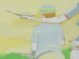 Neuberger István (1953-): Kezdő piktorok. Olaj, farost. Jelzett. Fakeretben. 54x63 cm