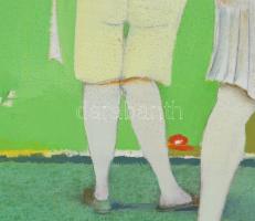 Neuberger István (1953-): Kezdő piktorok. Olaj, farost. Jelzett. Fakeretben. 54x63 cm