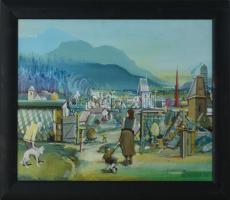 Neuberger István (1953-): Életkép II., 2005. Olaj, vászon. Jelzett. Fakeretben. 30x40 cm