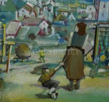 Neuberger István (1953-): Életkép II., 2005. Olaj, vászon. Jelzett. Fakeretben. 30x40 cm