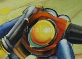 Neuberger István (1953-): Horgász trükk. Olaj, farost. Jelzett. Fakeretben. 58x78 cm