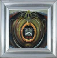 Neuberger István (1953-): Seggfej, 2021. Olaj, farost. Jelzett. Fakeretben. 40x40 cm