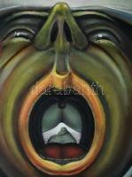 Neuberger István (1953-): Seggfej, 2021. Olaj, farost. Jelzett. Fakeretben. 40x40 cm