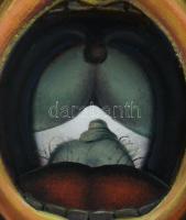 Neuberger István (1953-): Seggfej, 2021. Olaj, farost. Jelzett. Fakeretben. 40x40 cm