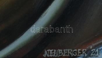 Neuberger István (1953-): Seggfej, 2021. Olaj, farost. Jelzett. Fakeretben. 40x40 cm