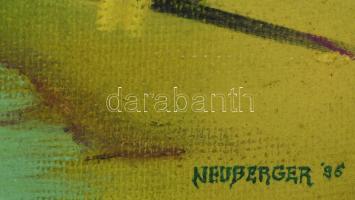 Neuberger István (1953-): Istálló ajtó, 1996. Olaj, vászon. Jelzett. Fakeretben. 64x76 cm