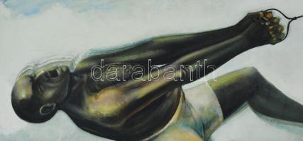 Neuberger István (1953-): Kalapács hajigáló, 2011. Olaj, farost. Jelzett. Fakeretben. 50x70 cm