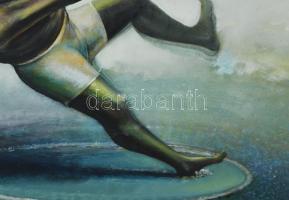 Neuberger István (1953-): Kalapács hajigáló, 2011. Olaj, farost. Jelzett. Fakeretben. 50x70 cm