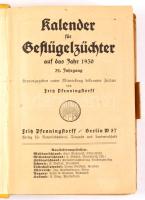 [Szárnyasok kézikönyve] Kalender für Geflügelzüchter 1930. Berlin, Fritz Pfenningstorff. 861p. Számos illusztrációval, mellékletekkel. Kiadói félvászon kötésben