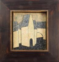 Ismeretlen alkotó. Városrészlet. Tűzzománc, jelzés nélkül, fa keretben, 13x11 cm, 22x21 cm