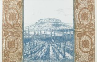 Zala Tibor (1920-2004): Badacsony, 1981. Színes rézkarc, papír, Jelzett, művészpéldány. EA VIII/XIV. számozással. Hátoldalán próbanyomat V bélyegzéssel. 20x32 cm