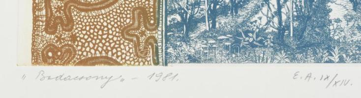 Zala Tibor (1920-2004): Badacsony, 1981. Színes rézkarc, papír, Jelzett, művészpéldány. EA IX/XIV. s...