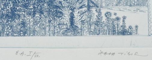 Zala Tibor (1920-2004): Balatonakarattyai legenda, 1982. Rézkarc, papír. Jelzett. Művészpéldány E.A....