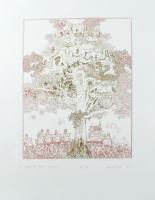 Zala Tibor (1920-2004): Az égig érő fa, 1981. Színes rézkarc, papír jelzett, művészpéldány E.A. jelzéssel. 38×29 cm
