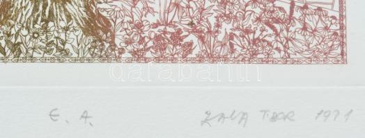 Zala Tibor (1920-2004): Az égig érő fa, 1981. Színes rézkarc, papír jelzett, művészpéldány E.A. jelz...