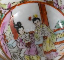 Antik kínai vékonyporcelán teás csésze, kézzel festett, jelzett, kis kopással, d: 4,5 cm