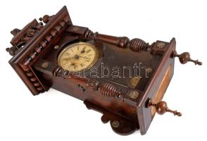 Antik faházas falióra, ingával, kulccsal, sérült számlappal, levált elemmel, m: 65 cm