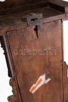 Antik faházas falióra, ingával, kulccsal, sérült számlappal, levált elemmel, m: 65 cm