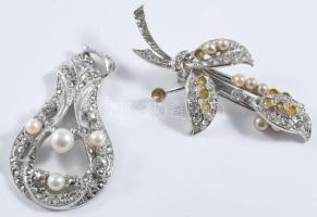 Ezüst (Ag) ékszer szett, kő- és gyöngyhiányokkal, jelzett, bruttó 44g