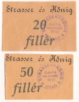 Arad 1910. "Strasser és Kőnig" hamis utalvány 20f + 50f értékben, felülbélyegzéssel T:XF-F szép papír