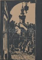 Jelzés nélkül: Soproni részlet. Fametszet, papír. Üvegezett fakeretben. 22,5×14 cm