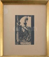 Jelzés nélkül: Soproni részlet. Fametszet, papír. Üvegezett fakeretben. 22,5×14 cm