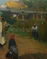 Jelzés nélkül, Deák Ébner Lajos után: Hazatérő aratók. Olaj, vászon. Dekoratív fakeretben. 92×130 cm...