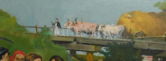 Jelzés nélkül, Deák Ébner Lajos után: Hazatérő aratók. Olaj, vászon. Dekoratív fakeretben. 92×130 cm...