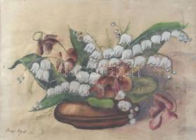 Olvashatatlan jelzéssel: Csendélet. Vegyes technika, papír. Dekoratív, üvegezett fakeretben. 32×47 cm