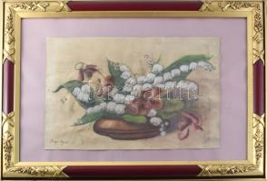 Olvashatatlan jelzéssel: Csendélet. Vegyes technika, papír. Dekoratív, üvegezett fakeretben. 32×47 c...