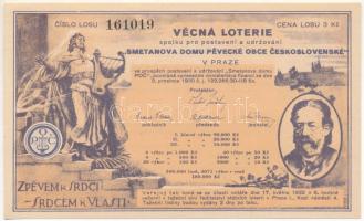 Csehszlovákia 1930. "Csehszlovák Énekesközösség Smetana Házának építéséért és karbantartásáért felelős Egyesület sorsjegye" "161019" sorszámmal T:AU Czechoslovakia 1930. "Lottery ticket of the association responsible for the construction and maintenance of the Smetana House of the Czechoslovak Choir" with "161019" serial number C:AU