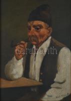 Mesterházy Dénes (1900-1949 körül), 2 db mű: Pipázó férfi portré. Olaj, karton. Jelzett. Dekoratív, ...