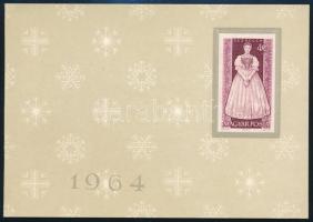 1964 Népviselet 40f réznyomatos képe barna helyett sötétibolya színben a Posta nemzetközi elszámoló részlegének újévi üdvözlő kártyáján. Eddig ismeretlen különlegesség!!!