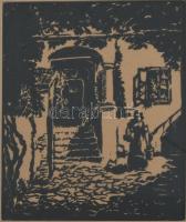 Jelzés nélkül: Korsós nő (Soproni részlet?). Fametszet, papír. Üvegezett, kissé sérült fakeretben. 16x13,5 cm