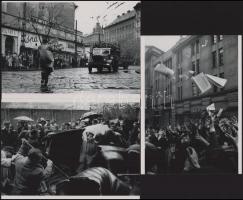 Erich Lessing (1923-2018) osztrák fotóriporter felvételei (Budapesti események 1956. október 23. után), 3 db modern nagyítás, jelzés nélkül, 15x21 cm