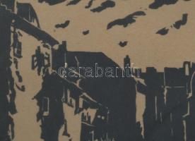 Jelzés nélkül: Ikvaparti házak, Sopron. Fametszet, papír. Üvegezett fakeretben. 18,5×13,5 cm