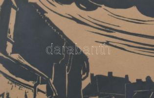 Jelzés nélkül: Utcarészlet (Sopron?). Fametszet, papír. Üvegezett fakeretben. 18×15,5 cm