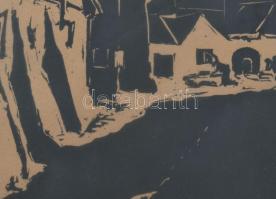 Jelzés nélkül: Utcarészlet (Sopron?). Fametszet, papír. Üvegezett fakeretben. 18×15,5 cm