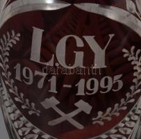 Bíborpácolt kristály váza. LGY 1971-1995 felirattal, hibátlan 31 cm