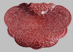 Zsolnay ökörvérmázas dísztál. Körpecsétes jelzéssel. Hibátlan 34x25 cm