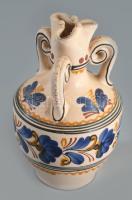 Népi mintás keármia díszkorsó. Kézzel festett, jelzett, hibátlan 20 cm