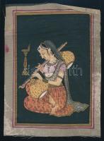 Jelzés nélkül, feltehetően indiai festő: Hölgy. Vegyes technika, selyem. 18,5×13,5 cm