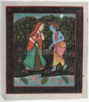 Jelzés nélkül, feltehetően indiai festő: Pár. Vegyes technika, selyem. 25×21,5 cm